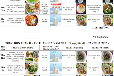 Thực đơn tháng 12 – Giữ ấm yêu thương – Bồi dưỡng sức khỏe cho trẻ