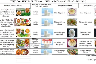 Thực đơn tháng 11 – Bữa ăn ngon, cơ thể khỏe, trí tuệ sáng